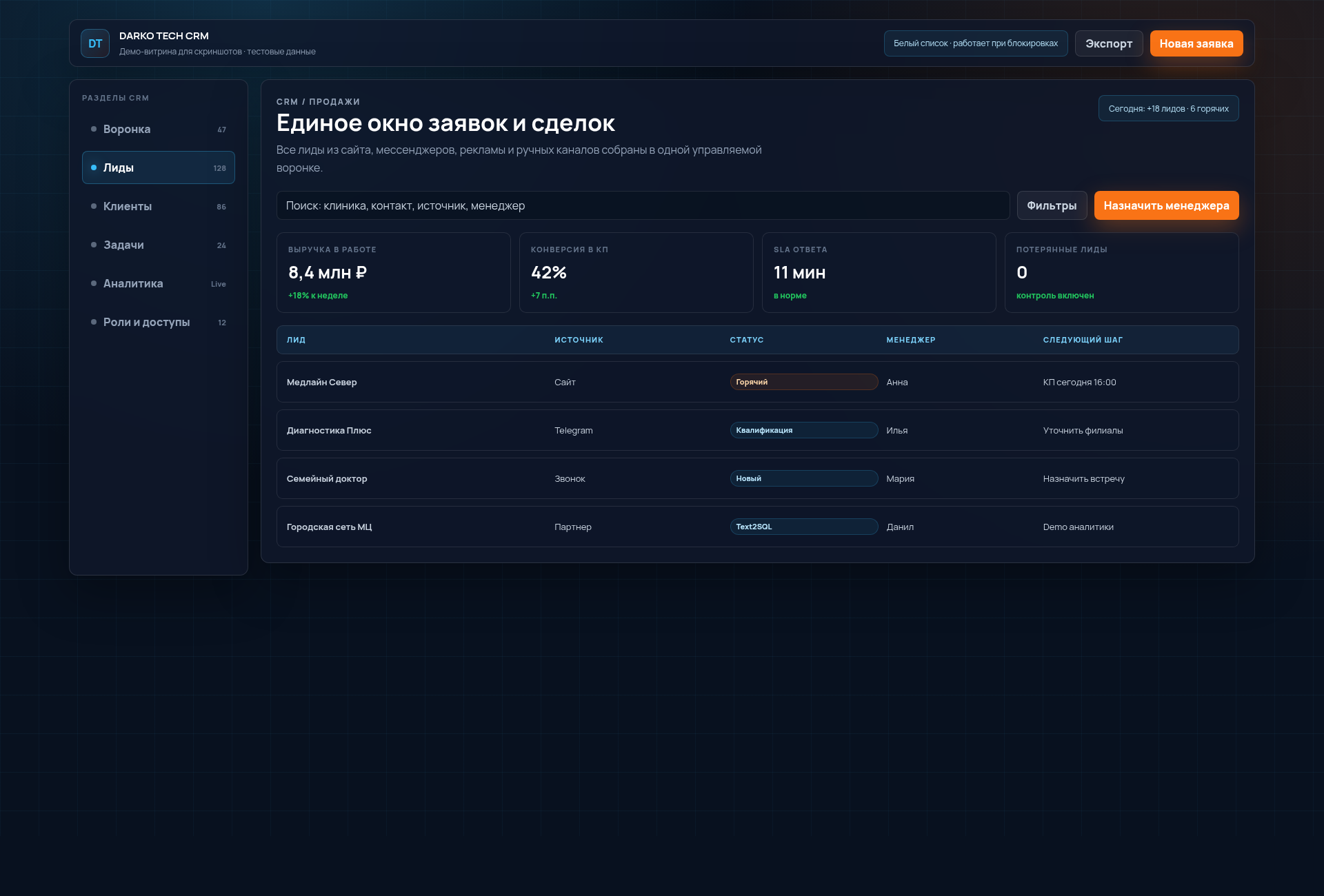 SimpleCRM список лидов